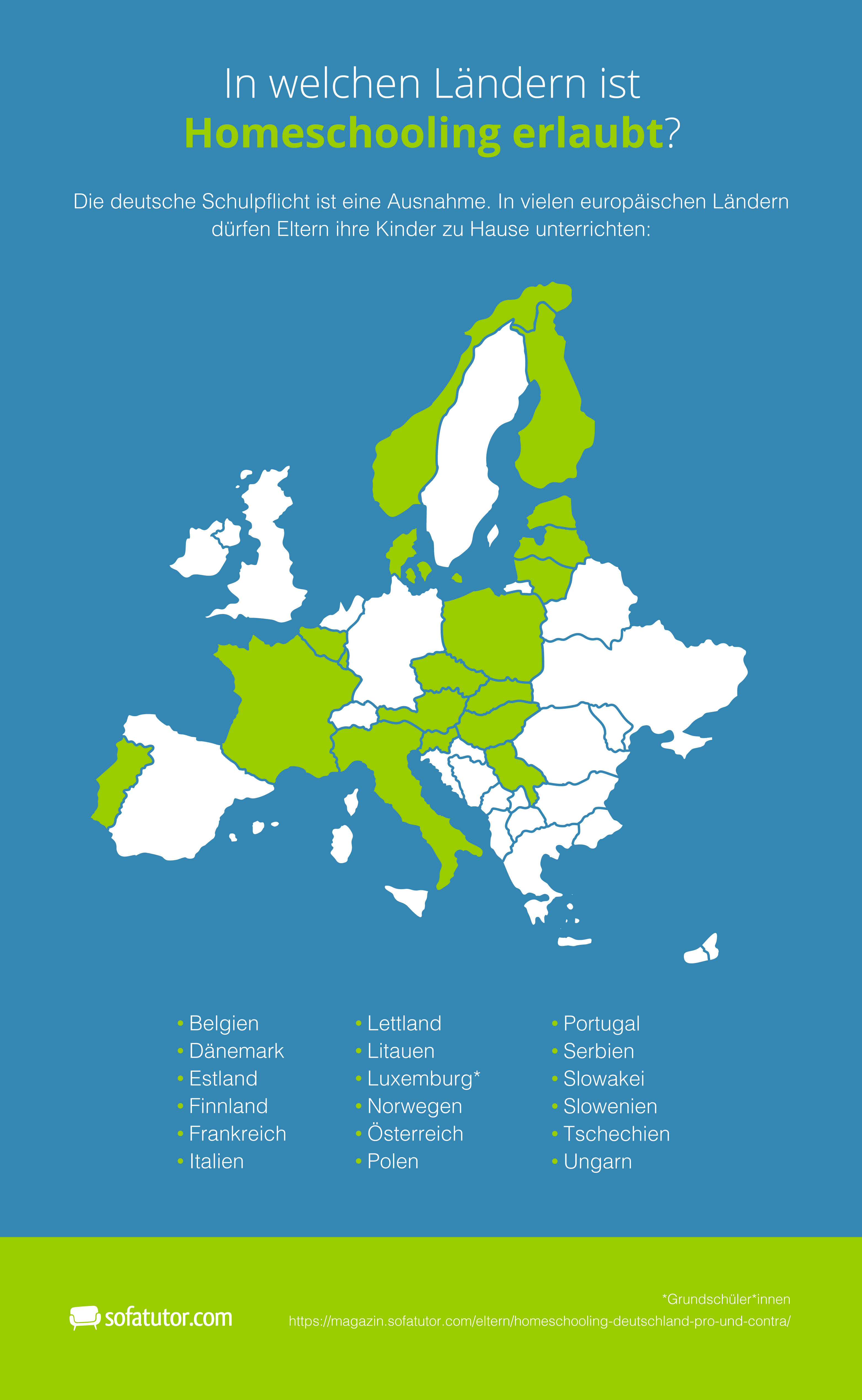 Laender in Europa mit Homeschooling Infografik